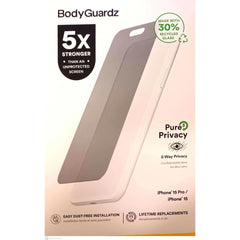 BodyGuardz Pure 3 Privacy Tempered Glass Screen Protector iPhone 15 / 15 Pro