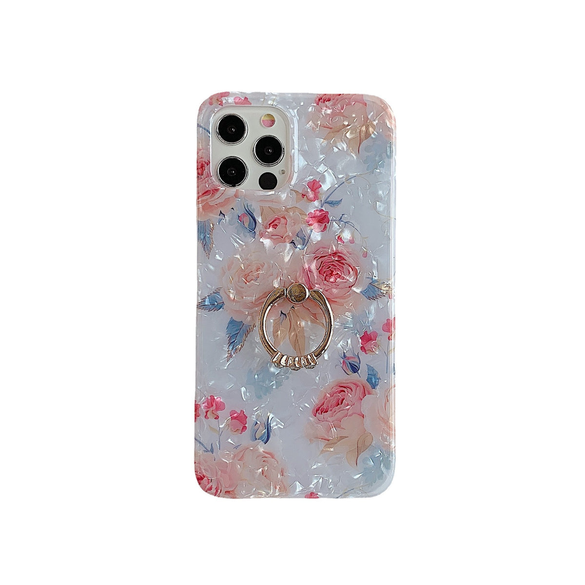 Flower Butterfly Shell Pattern Ring Buckle Silicone Phone Case